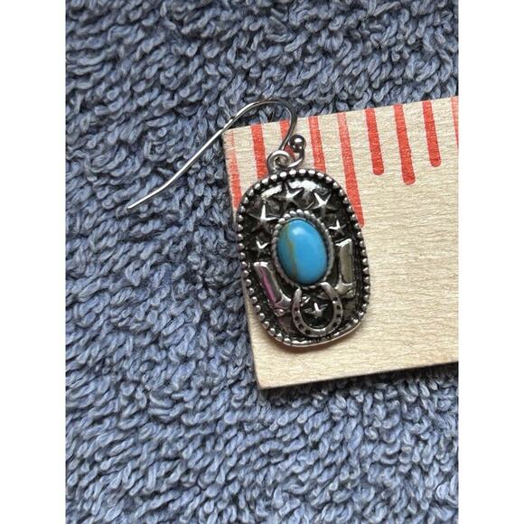 Montana Silversmiths Cowgirl Turquoise Star Boot Rectangle Dangle Earrings - Picture 6 of 7